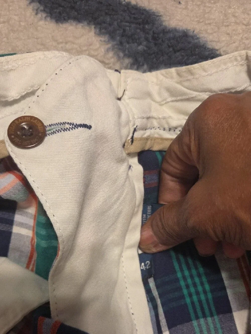 Polo by Ralph Lauren White Shirt with Plaid Trim